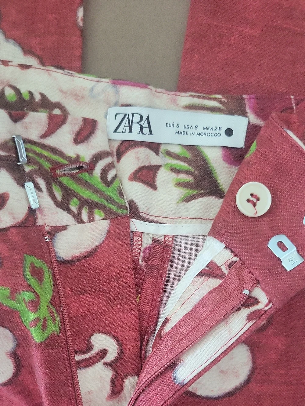 Zara Linen Blend Printed Pants Wide Leg Size S